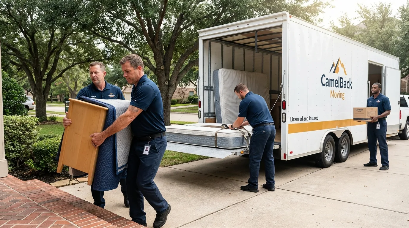 Crew loading residential truck for cross-state move from Chico, CA