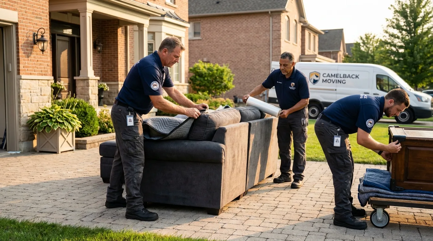 Large estate moving crew wrapping furniture in Chico, CA