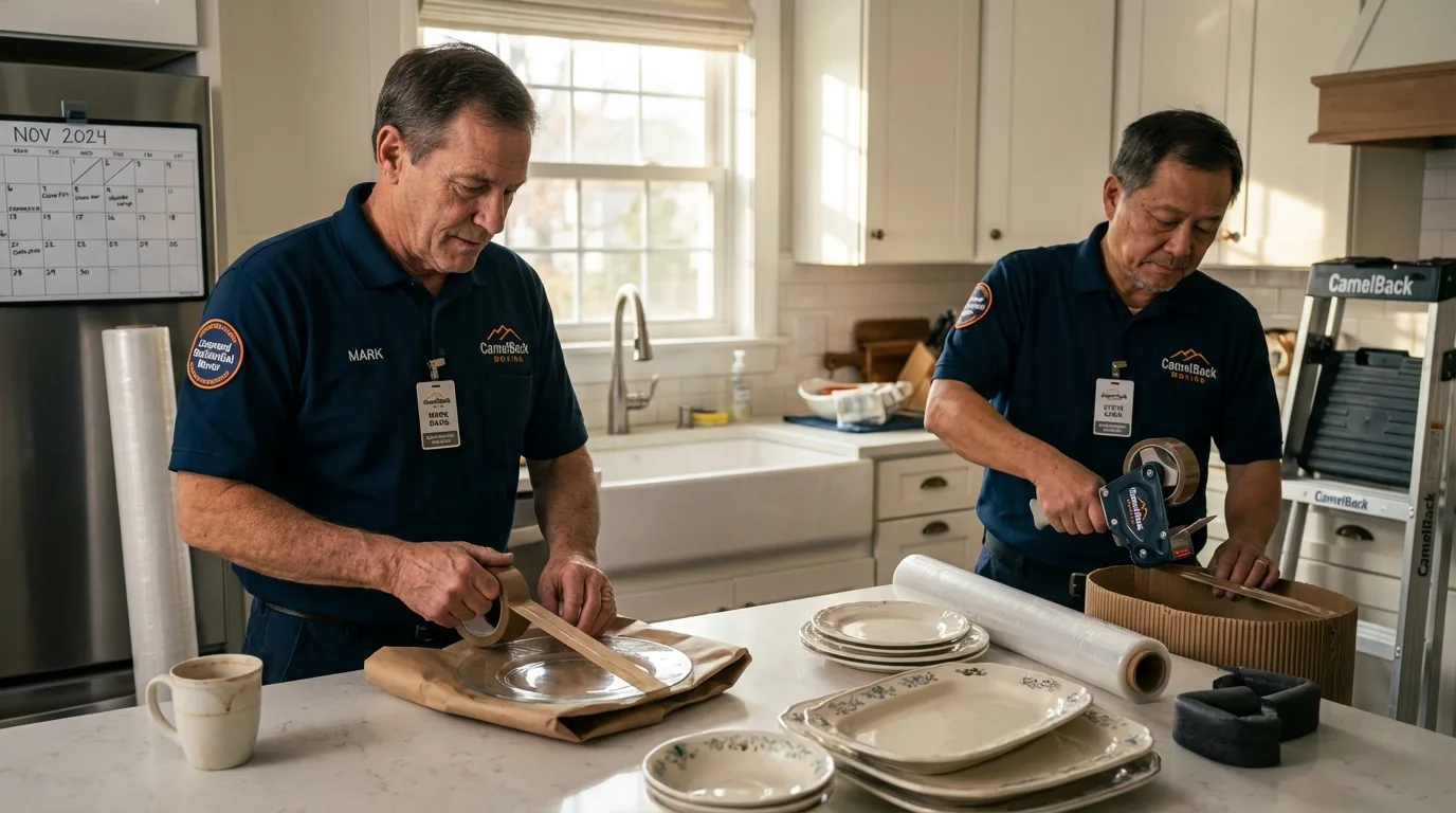 Professional crew packing kitchen dishware in Chico, CA